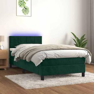 Box spring postel s matrací a LED tmavě zelená 80x200 cm samet 3134372