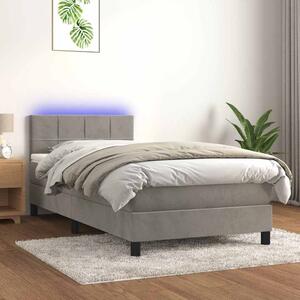 Box spring postel s matrací a LED světle šedá 80 x 200 cm samet 3134369