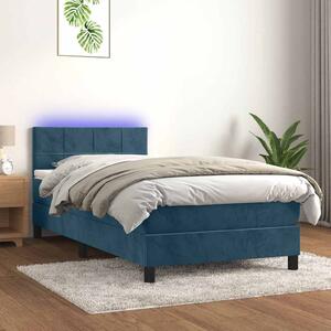 Box spring postel s matrací a LED tmavě modrá 80 x 200 cm samet 3134373