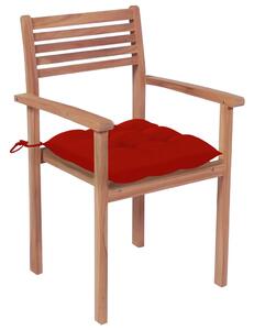 Zahradní židle 4 ks červené podušky masivní teak