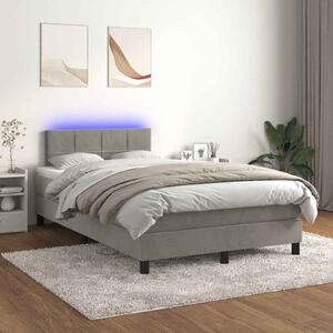 Box spring postel s matrací a LED světle šedá 120x200 cm samet 3134393