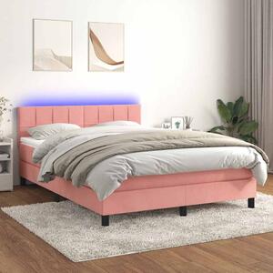Box spring postel s matrací a LED růžová 140x190 cm samet 3134404