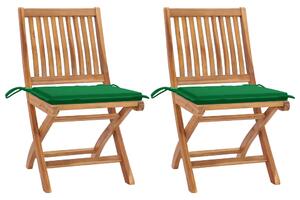 Zahradní židle 2 ks zelené podušky masivní teakové dřevo