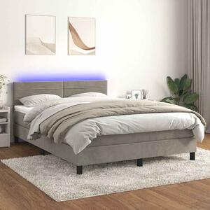 Box spring postel s matrací a LED světle šedá 140x200 cm samet 3134465