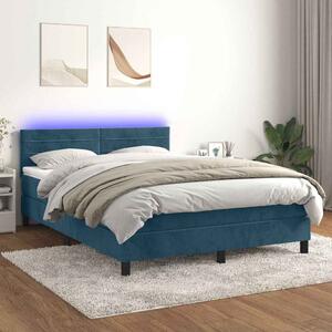 Box spring postel s matrací a LED tmavě modrá 140x200 cm samet 3134469