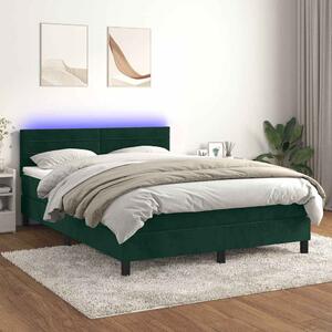Box spring postel s matrací a LED tmavě zelená 140x190 cm samet 3134462