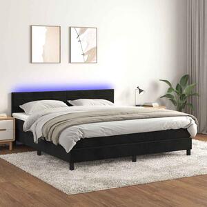 Box spring postel s matrací a LED černá 160x200 cm samet 3134473