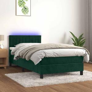 Box spring postel s matrací a LED tmavě zelená 80x200 cm samet 3134492