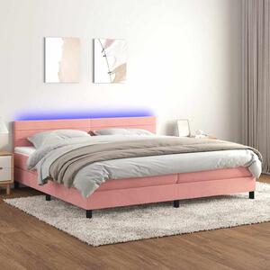 Box spring postel s matrací a LED růžová 200x200 cm samet 3134488