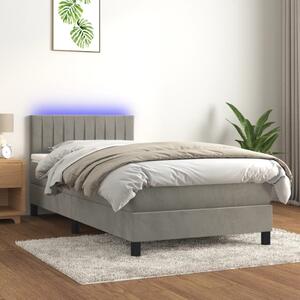 Box spring postel s matrací a LED světle šedá 90x190 cm samet 3134495