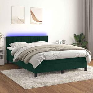 Box spring postel s matrací a LED tmavě zelená 140x190 cm samet 3134522