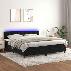 Box spring postel s matrací a LED černá 160x200 cm samet 3134533