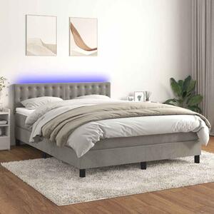 Box spring postel s matrací a LED světle šedá 140x200 cm samet 3134645