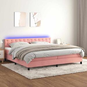 Box spring postel s matrací a LED růžová 200x200 cm samet 3134668