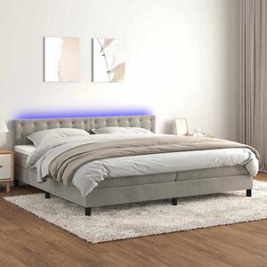 Box spring postel s matrací a LED světle šedá 200x200 cm samet 3134663