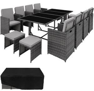 Tectake Zahradní ratanový nábytek Palma 8+4+1 vč. ochranné plachty - šedá/světle šedá