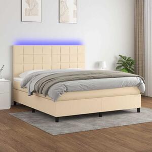 Box spring postel s matrací a LED krémová 160x200 cm textil 3134890
