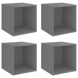 Nástěnné skříňky 4 ks šedé vysoký lesk 37x37x37 cm dřevotříska