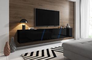 Vivaldi TV stolek Slant s LED osvětlením 240 cm černý mat/černý lesk