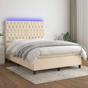 Box spring postel s matrací a LED krémová 140x190 cm textil 3135114