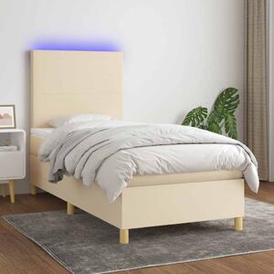 Box spring postel s matrací a LED krémová 90x190 cm textil 3135242