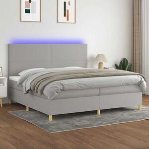 Box spring postel s matrací a LED světle šedá 200x200 cm textil 3135301