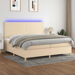 Box spring postel s matrací a LED krémová 200x200 cm textil 3135306