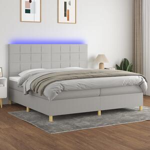 Box spring postel s matrací a LED světle šedá 200x200 cm textil 3135461