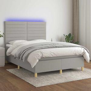 Box spring postel s matrací a LED světle šedá 140x200 cm textil 3135517