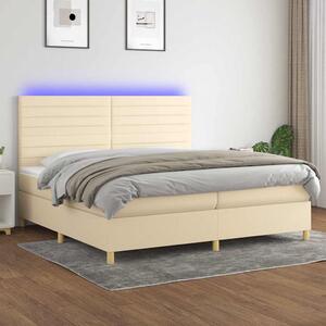 Box spring postel s matrací a LED krémová 200x200 cm textil 3135546