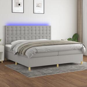 Box spring postel s matrací a LED světle šedá 200x200 cm textil 3135781