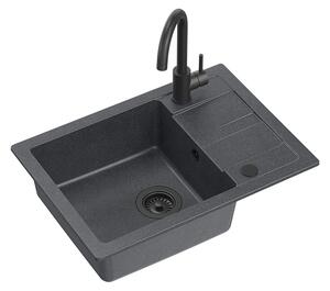 Černý kuchyňský granitový dřez QUADRON GO- SMART + CELOČERNÁ BATERIE