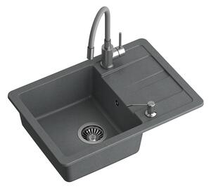 Šedý kuchyňský granitový dřez QUADRON READY- SMART + BATERIE A DÁVKOVAČ