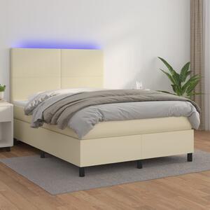 Box spring postel s matrací a LED krémová 140x190 cm umělá kůže 3135821