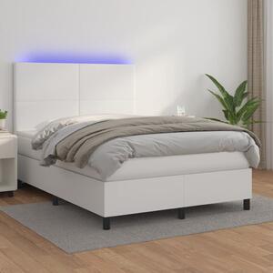 Box spring postel s matrací a LED bílá 140x200 cm umělá kůže 3135826