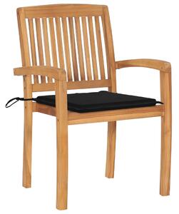 Zahradní židle 2 ks černé podušky masivní teakové dřevo