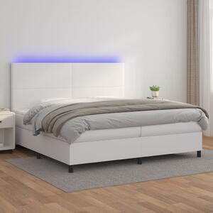 Box spring postel s matrací a LED bílá 200x200 cm umělá kůže 3135844