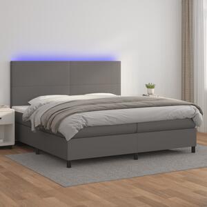 Box spring postel s matrací a LED šedá 200x200 cm umělá kůže 3135847