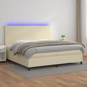 Box spring postel s matrací a LED krémová 200x200 cm umělá kůže 3135845