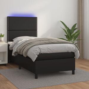 Box spring postel s matrací a LED černá 90x190 cm umělá kůže 3135855
