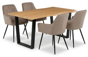 Vikio Jídelní set pro 4 osoby 160x90 cm dub noha U béžová židle s područkami VJS166-4CA