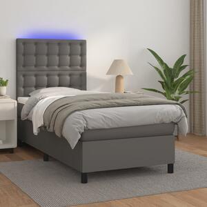 Box spring postel s matrací a LED šedá 90x190 cm umělá kůže 3135919