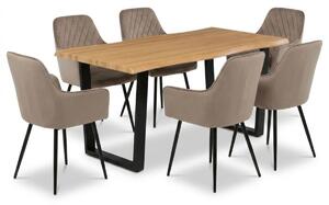Vikio Jídelní set pro 6 osob 160x90 cm dub noha U béžová židle s područkami VJS166-6CA