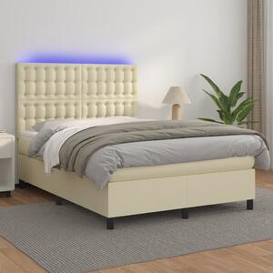 Box spring postel s matrací a LED krémová 140x190 cm umělá kůže 3135941