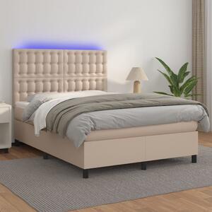 Box spring postel matrace a LED cappuccino 140x200cm umělá kůže 3135950
