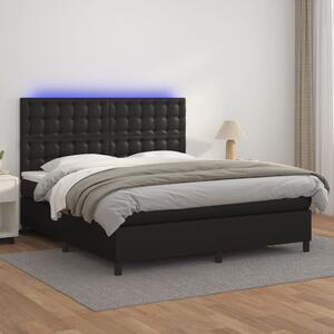 Box spring postel s matrací a LED černá 160x200 cm umělá kůže 3135951