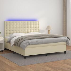 Box spring postel s matrací a LED krémová 160x200 cm umělá kůže 3135953