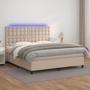 Box spring postel matrace a LED cappuccino 160x200cm umělá kůže 3135956
