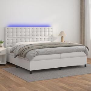Box spring postel s matrací a LED bílá 200x200 cm umělá kůže 3135964