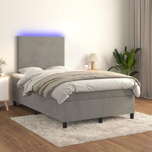 Box spring postel s matrací a LED světle šedá 120x200 cm samet 3135993